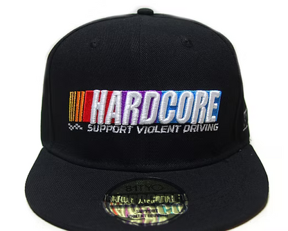Black cap with colorful 'Hardcore Support Violent Driving' text on a white background
Hardcore Tokyo Rainbow Logo Snapback