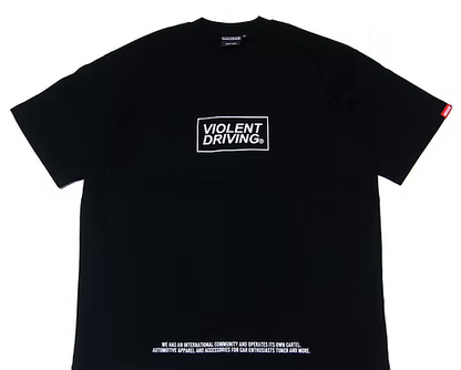Harcore_Tokyo_Layover_T-shirt_Black t-shirt with 'Violent Driving' logo on a white background